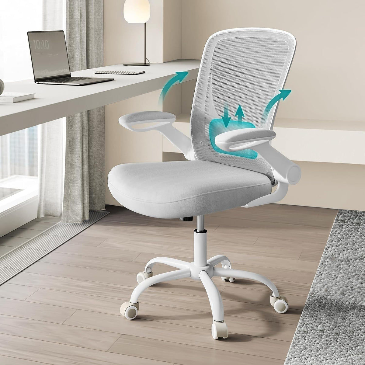 Songmics KIME ergonomischer Bürostuhl – Hellgrau – 64 x 64 x (99–107) cm