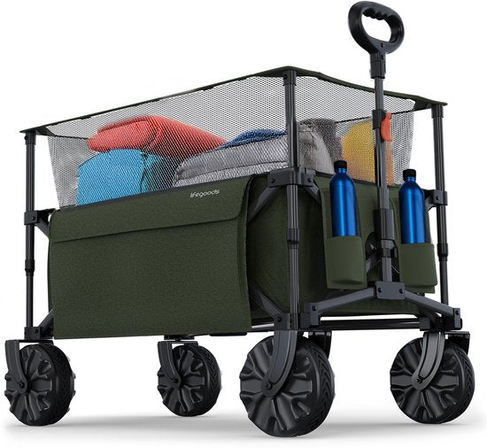 LifeGoods Wagon - Faltbarer Wagen - 100KG - 230L - Erhöht - Mit Schutzhülle - Grün