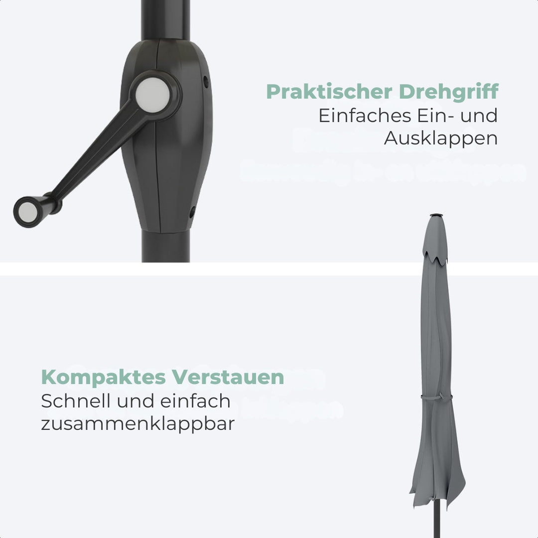 LifeGoods Sonnenschirm - Mit Bezug - 30° neigbar - Wasserdicht - 270x180cm - Dunkelgrau