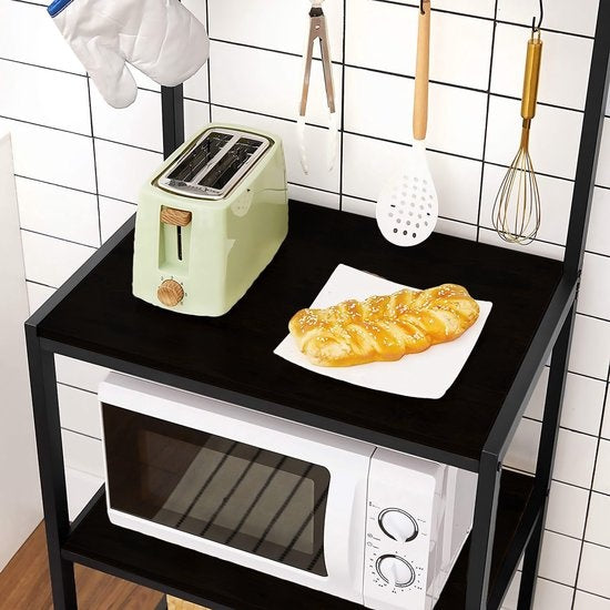 Goliving Küchenschrank - Küchenregal Upright - Mikrowellenschrank - Organizer - Metall - Holz - 84 x 40 x 170 cm - Schwarz