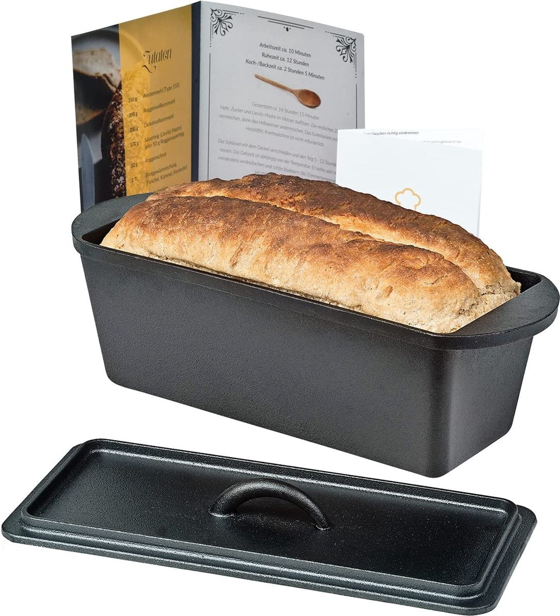 Chefarone Gusseisen Brotform - Brotform - Backform - Gusseisen - Inklusive Deckel - 35 x 13,5 x 12,5