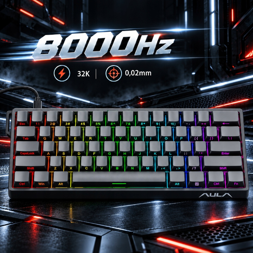 AULA WIN60 HE Gaming-Tastatur – 60 % kompakt – magnetische Schalter – 8000 Hz – Rapid Trigger – RGB – 30,2 x 10,9 cm