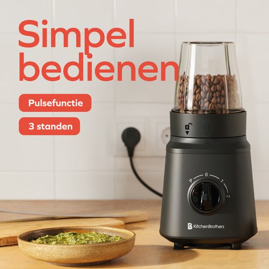 KitchenBrothers Blender - Komplettset - 2x 750ml Krug - Mahlwerk - Sieb - To-Go Becher - Schwarz