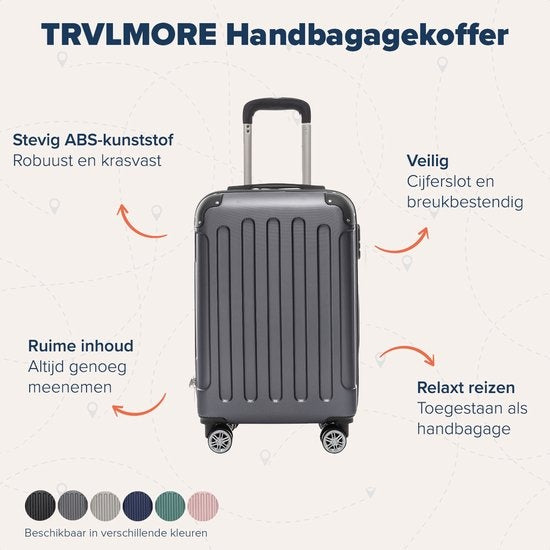 TRVLMORE Handgepäck Koffer mit Rädern - Zahlenschloss - 54x36x20cm - 38L - Dunkelgrau