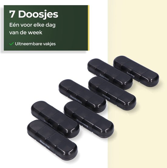 Gandria Pillenbox 7 Tage - Herausnehmbare Pillenbox - Medizinbox mit 28 Fächern - Medizinbox mit stabilem Verschluss - 4 Fächer pro Tag - Schwarz