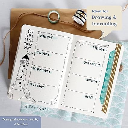 Ottergami 2er Set Bullet Journal mit Dots, A5 Notizbuch + Scrapbooking Sticker