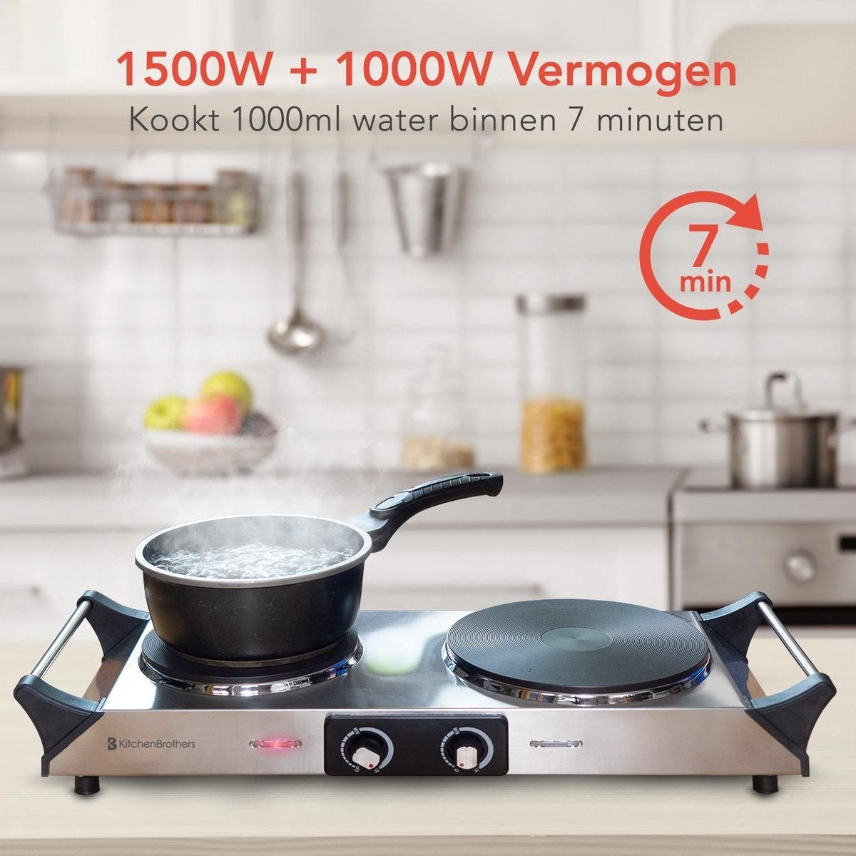 KitchenBrothers Elektrokochfeld - 2 Brenner - 2500W - Edelstahl