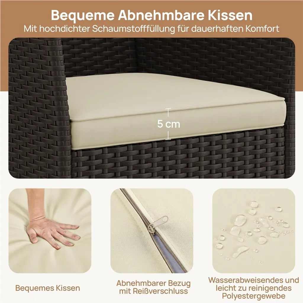 Yaheetech Gartenstuhl-Set, 2er-Set, Polyrattan, 58 x 58 x 84 cm – Braun/Beige – Gartenstühle mit Sitz- und Rückenkissen