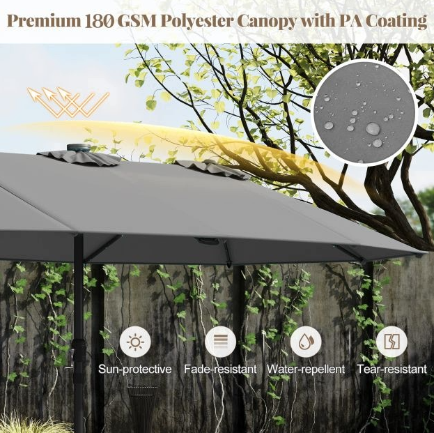 Coast LED-Sonnenschirm mit Ständer – 260 x 250 cm – Grau