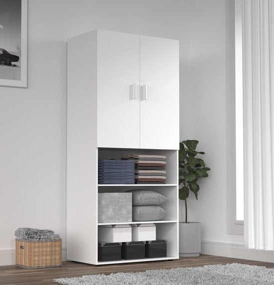 Kleiderschrank – Aufbewahrungsschrank – Einlegeböden – 80 cm breit – weiß