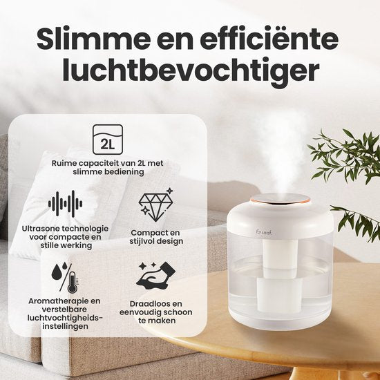 Luftbefeuchter - 1.5L - Luftbefeuchter - Kabellos & Wiederaufladbar - Aroma Diffusoren - Flüsterleise - Weiß - von Saaf