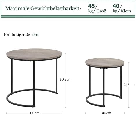Yaheetech Couchtisch-Set, bestehend aus 2 runden Beistelltischen mit Metallgestell – Eiche-Farbton
