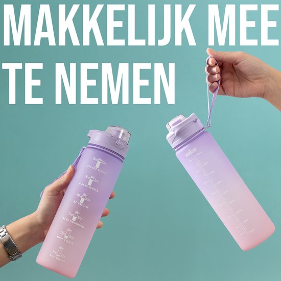 Hup. Motivation Drink Bottle - Wasserflasche 1 Liter - Trinkflasche mit Zeitmarkierung - Bequemer Trinkauslauf - Flasche 1L - BPA & Leak Free