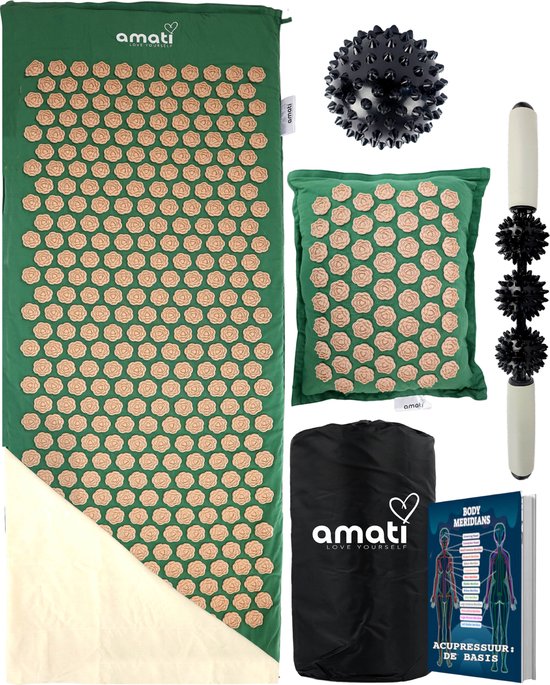 Amati Blue Lotus Spijkermat - met kussen - Massageroller & -Bal - Acupressuur Mat - Shakti Mat - Grijs â€šÃ„Ã¬ Blue Lotus