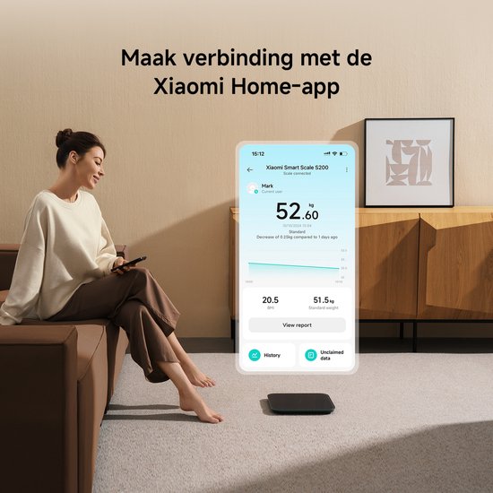 Xiaomi Smart Scale S200 Weiß | Intelligente Personenwaage | Genauigkeit: 0,05 kg | BMI | Xiaomi Home App | Bis zu 150 kg