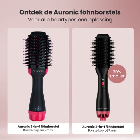Auronic 4-in-1 Haarbürste - Airstyler - Kämmen - Stylen - Locken - Föhnen - 37 mm Lockenbürste - 360 Grad Luftstrom - Schwarz/Pink