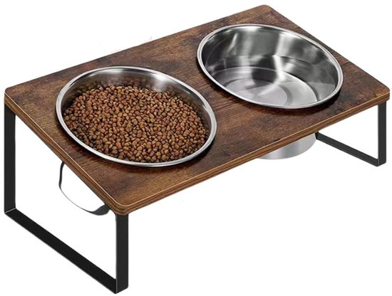 Ceruzo Doppel-Futternapf mit Ständer - 40x20x16 cm - Metall- MDF