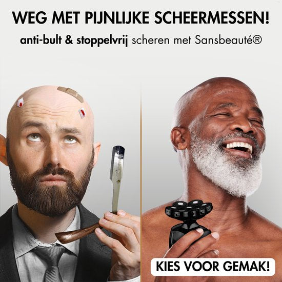 6-in-1 Rasierer - Trimmer - Clipper - Sansbeauté® SkullSharp PRO - Elektrischer Gesichts- und Kopfrasierer - Nass- und Trockenrasur - Kabelloses Laden - Elektrisch