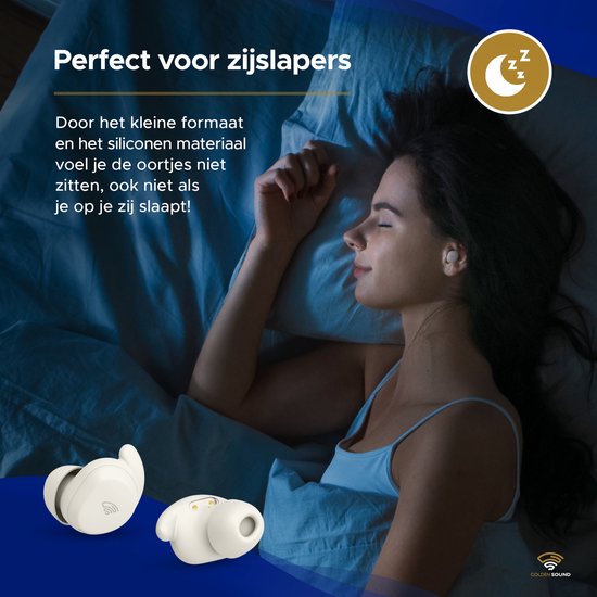 Golden Sound Schlaf-Ohrstöpsel – Kabellose Ohrstöpsel – Kabellose Ohrhörer – Sleep Plugs – Aktive Geräuschunterdrückung 24 dB – Schlaf-Ohrstöpsel – Für jeden Laptop und jedes Smartphone geeignet – Weiß