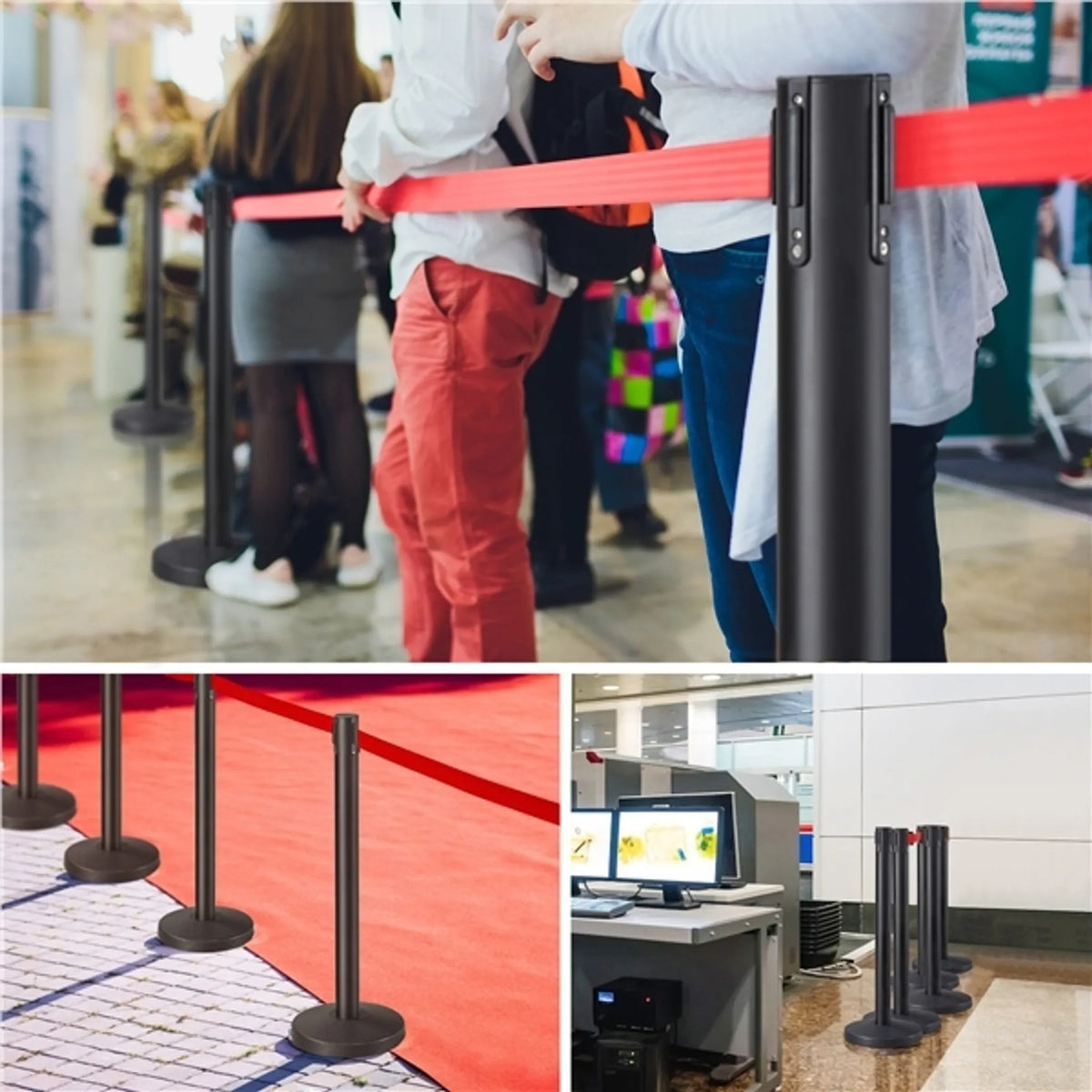 Absperrpfosten, 2er-Set mit einziehbarem Absperrband (200 cm) und schwerem Sockel, rot