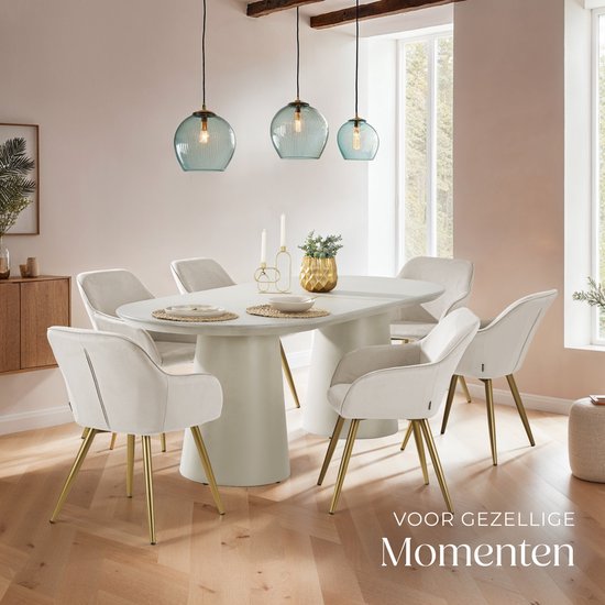 tectake® Marilyn Esszimmerstuhl - Mit Armlehnen - Eleganter Stuhl mit gepolstertem Samtsitz - Gepolstert - Goldene Metallbeine - Ergonomischer Küchenstuhl - Stuhl für Wohnzimmer, Esszimmer und Schlafzimmer - Taupe