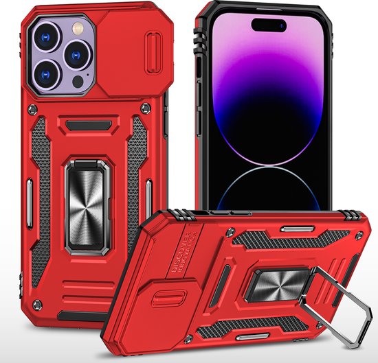 Podec-Hülle für iPhone 11 Pro, rot – Handyhülle – Anti-Shock-Case, Hybrid-Armor-Hülle mit Ständer und Ring sowie Displayschutzfolie