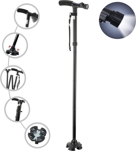 SafeLife Gehstock mit LED-Licht - faltbar und verstellbar