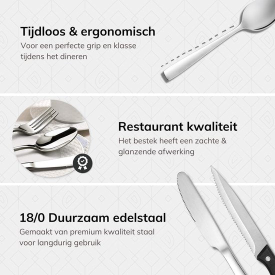 Deleca 8 Personen Besteck-Set (48 Teile) - Löffel, Messer, Gabeln & Steakmesser - spülmaschinenfest - Silber/Edelstahl