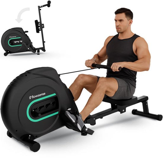 Flowsense Elvora Lite Rudergerät - Zusammenklappbares Rudergerät - Elastischer Widerstand - LCD-Display - Leise & Kompakt - Für Benutzer bis zu 200 cm / 115 kg - Home Fitness Rudergerät