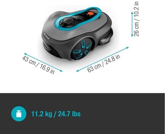 Gardena Smart Sileno Free 1000 Mähroboter – bis zu 1000 m² – 63 x 43 x 26 cm
