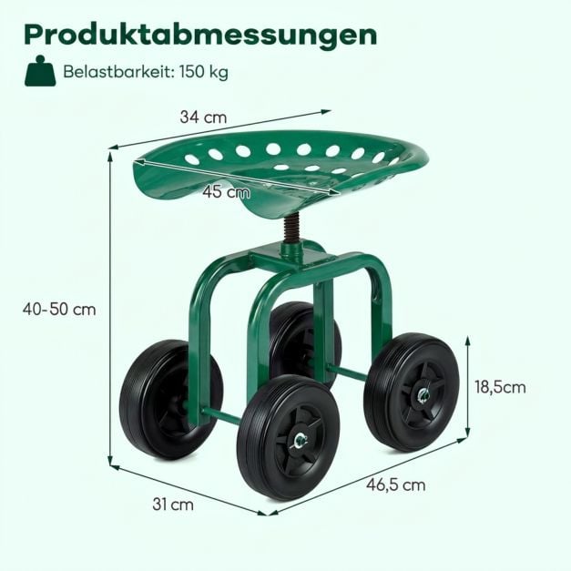 Coast Gartenstuhl auf Rollen – um 360° drehbar – 40–50 cm – Grün