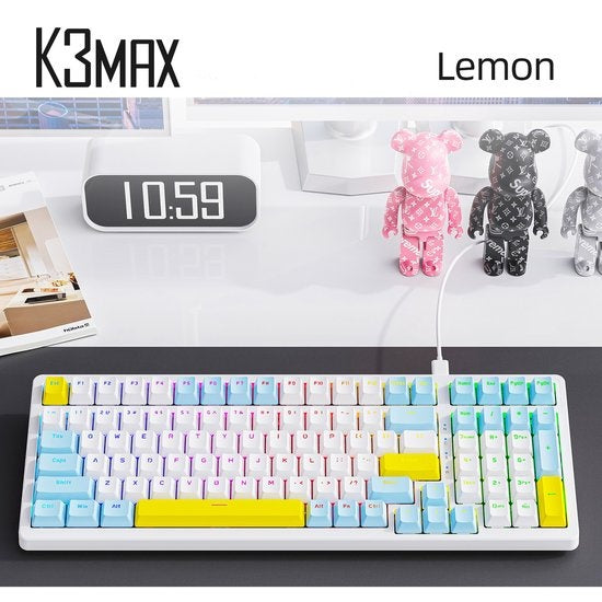 Fuegobird K3MAX Mechanische Gaming Tastatur - 100Tasten - Gasket Mod - Roter Schalter - QWERTY - Mechanische RGB Tastatur mit Hintergrundbeleuchtung - Lemon