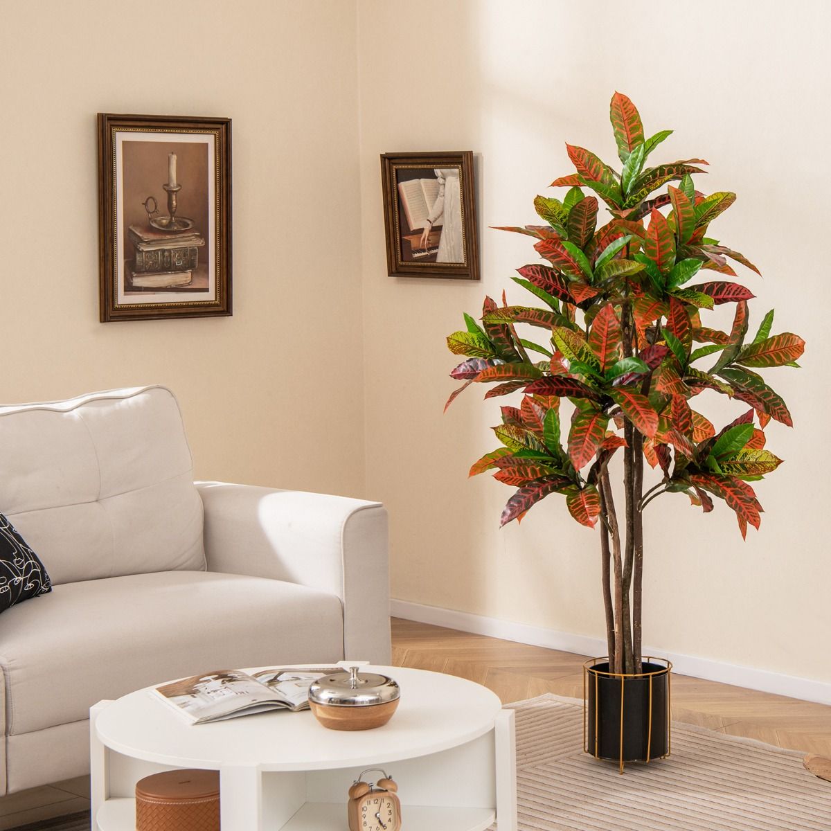 Coast Kunstpflanze Croton-Palme – Stamm aus echtem Holz – farbenfrohe Blätter – 150 cm