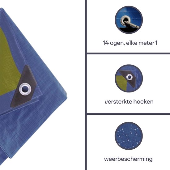 Perel-Abdeckplane, robust, 14 Ösen, verstärkte Ecken, rechteckig, blau/grün, 110 g/m², 3 x 4 m