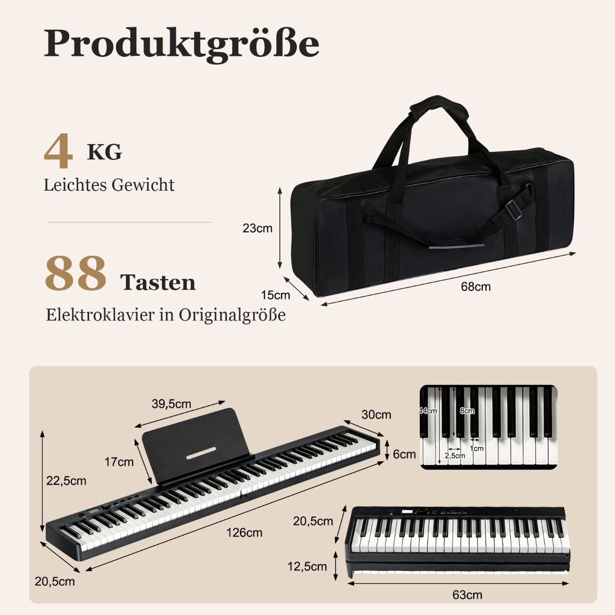Coast faltbares E-Keyboard faltbar mit 88 hintergrundbeleuchteten Tasten digitale Tastatur digitale Tastatur schwarz