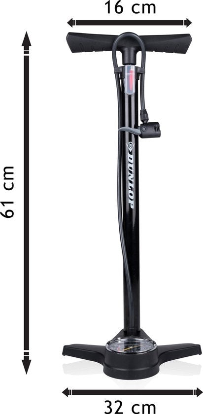 Dunlop Fahrradpumpe mit Manometer - Doppelventil - Holländisches Ventil/ Französisches Ventil/ Auto Ventil
