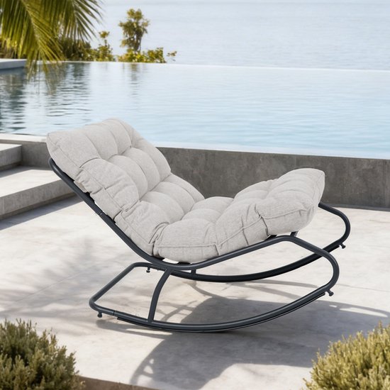 AXI Ruby Schaukelstuhl Schwarz/Beige – Schaukelstuhl für den Außenbereich – mit dicken Kissen – Metallgestell – Lounge-Gartenstuhl mit Schaukelfunktion