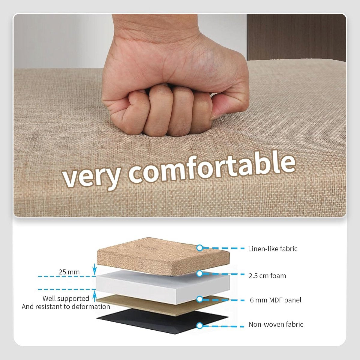 Ceruzo faltbarer Doppelsitzhocker mit Ablage - beige - 76 × 38 × 38 cm - Polyester/mdf