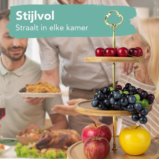NimmaÂ® Etagere - 3-lagiger Servierturm - Kuchentablett für High Tea - Obstschale - Bambusholz
