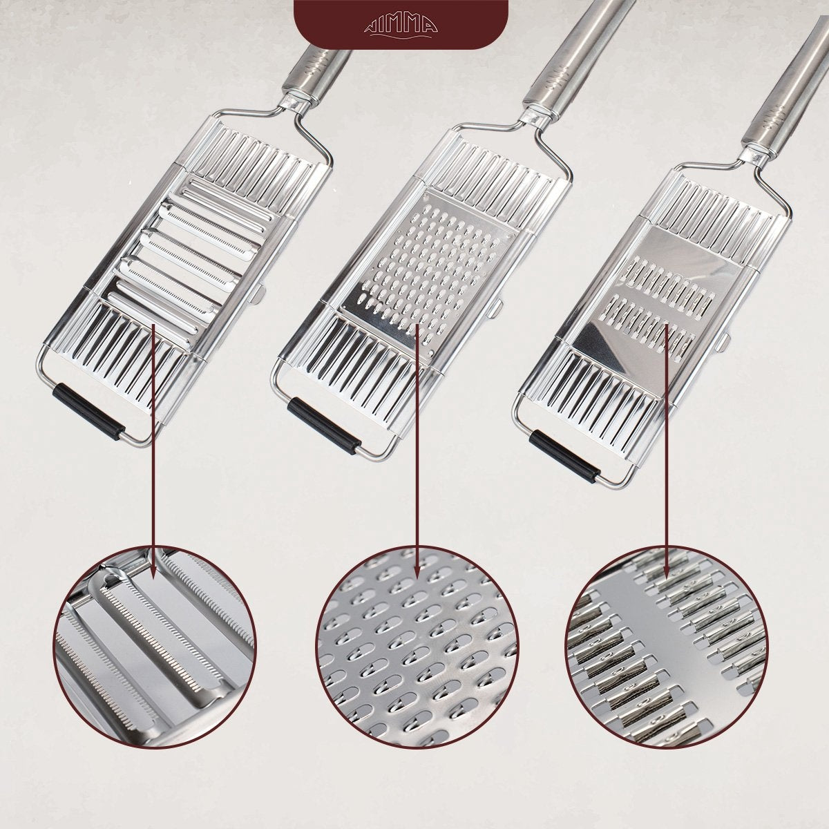 NimmaÂ¬Ã† Handrasp - 3-in-1 Rasp - Kaasrasp - Gemberrasp - Knoflookrasp - Groentesnijder - Mandoline Opzetstuk - Rvs Rasp