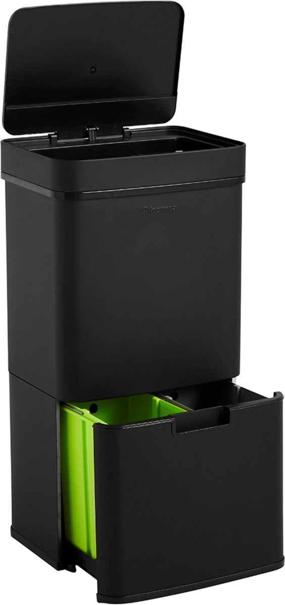 Homra NEXO Sensor-Abfalltrennbehälter Schwarz 72 Liter - 3 Fächer - 2x12L + 48L - Infrarot-Sensor