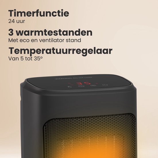Auronic Heizlüfter Digital - Keramik-Heizgerät - Tragbar - 2000W Heizgerät - Schwarz
