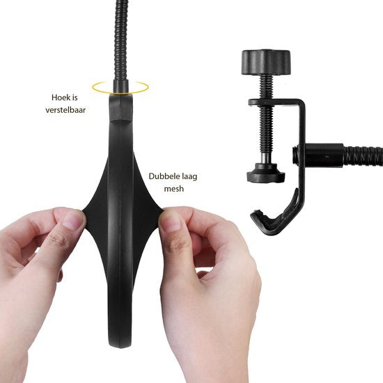UPLY Mikrofonarm - Inklusive Pop-Filter und Shockmount - Ohne Mikrofon - Boom Arm - Mikrofonständer - Stativ - Faltbar - 360 Grad - Schwarz