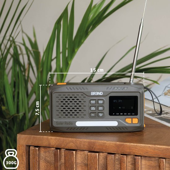 BREND Notfallradio - Mit DAB und FM - Bluetooth-Lautsprecher - SOS-Alarm - Powerbank - LED-Taschenlampe - USB-C - Mit Solarpanel und Kurbel