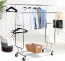 Yaheetech Kleiderständer 128 x 55 x 173 cm – Silber – Rollbar – 130 kg – Doppelte Kleiderstange