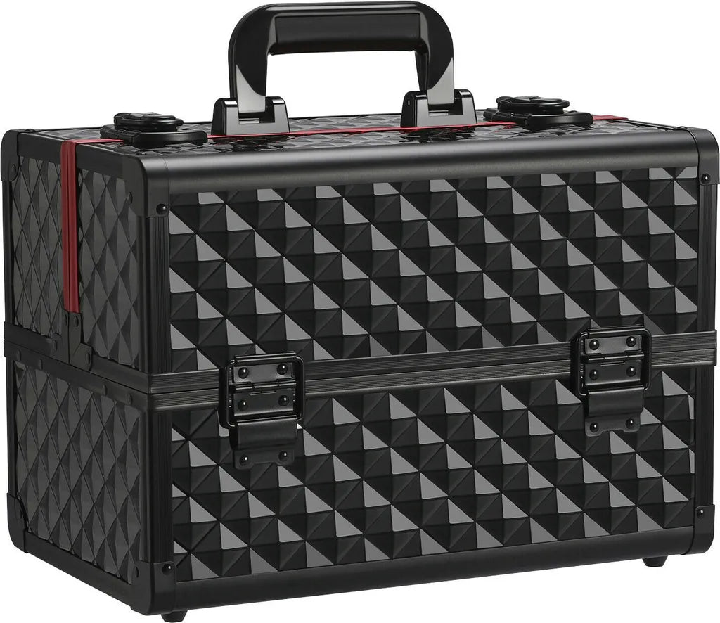 Yaheetech Schminkkoffer - 34,7 x 22,2 x 25 cm - Verstellbar - Ablagefächer - Abschließbar - Schwarz/Rot