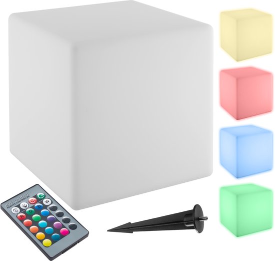 Tectake® Leuchtwürfel - LED - 16 RGB-Farben und 5 Lichtmodi - Wetterfeste und robuste Gartenbeleuchtung - 35x35x35 cm - Inklusive Leuchtmittel und Fernbedienung