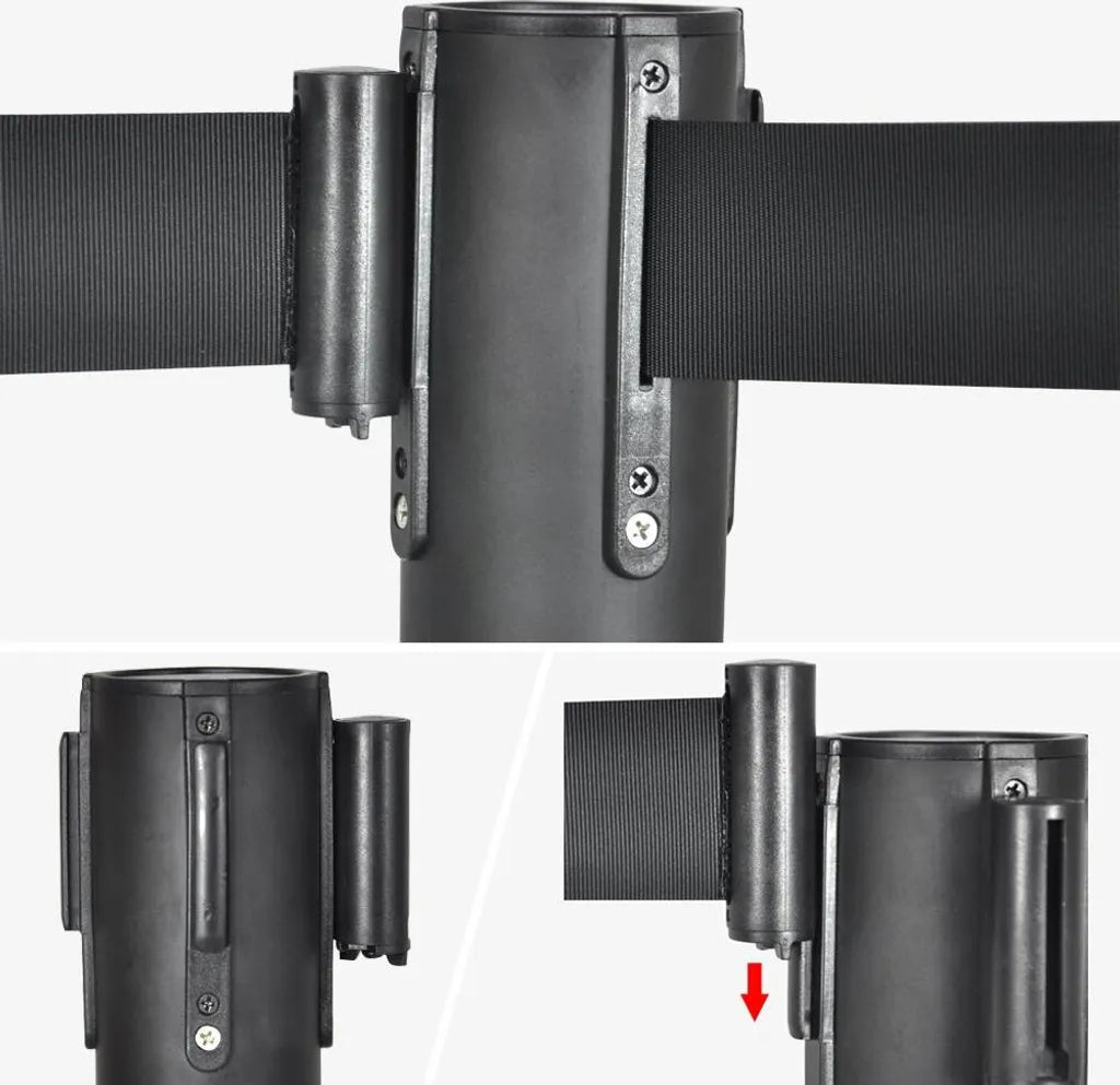 Yaheetech Absperrpfosten, 2er-Set – Schwarz – Absperrpfosten mit ausziehbarem Absperrband (200 cm)