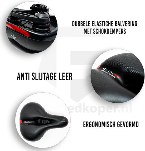 Voltano Fahrradsattel mit Gel-Polstern – Schwarz/Rot – Aussparung – Sattelfederung – Unisex – Inklusive Sattelriemen