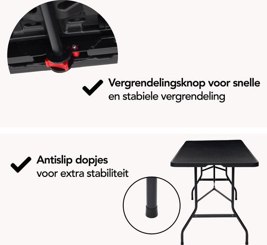 Infinity Goods Zusammenklappbarer Tisch - Klapptisch - 180 x 70 x 74 cm - Campingtisch - Gartentisch - Tragbar - Schwarz